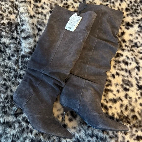 Zara Brown Suede Kitten Heel Boots - Picture 2 of 5